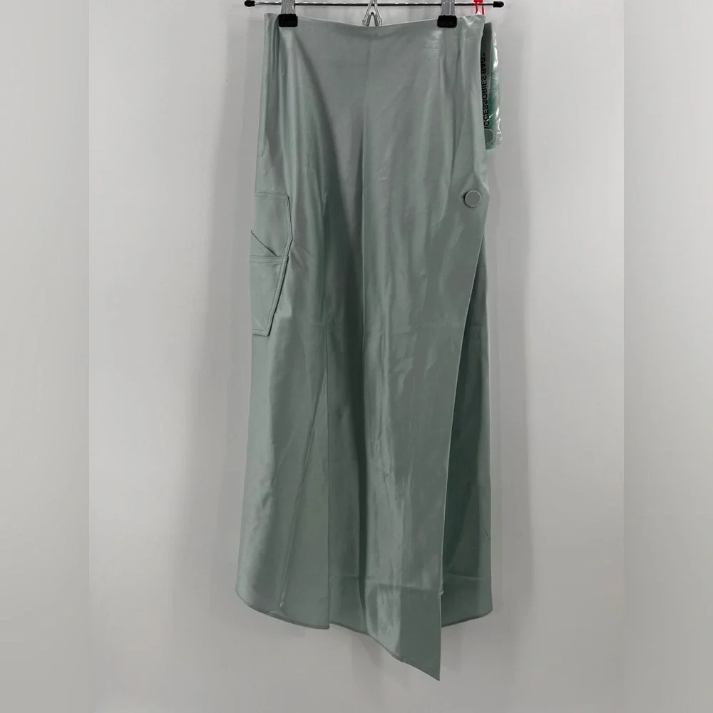 NWT OFF-WHITE Satin Flared Skirt Light Blue  IT 38 (XS) Stain